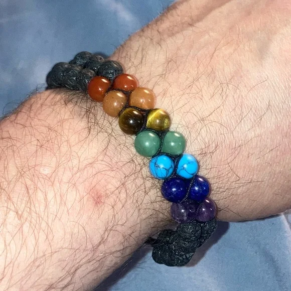 Chakra 7 Color Stone Double Bracelet - Picture 1 of 6